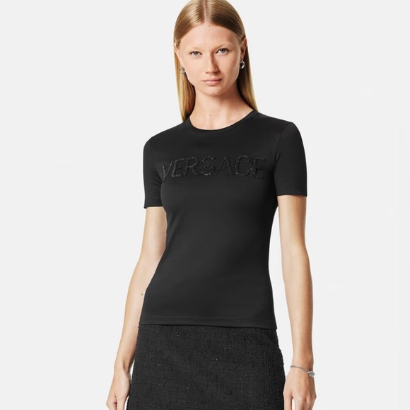 NEW VERSACE CRYSTAL LOGO T-SHIRT BLACK - Picture 5 of 13